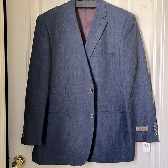 Blue Linen Blazer Jacket Size 42R 100% Linen NWT 42 R - Picture 2 of 11